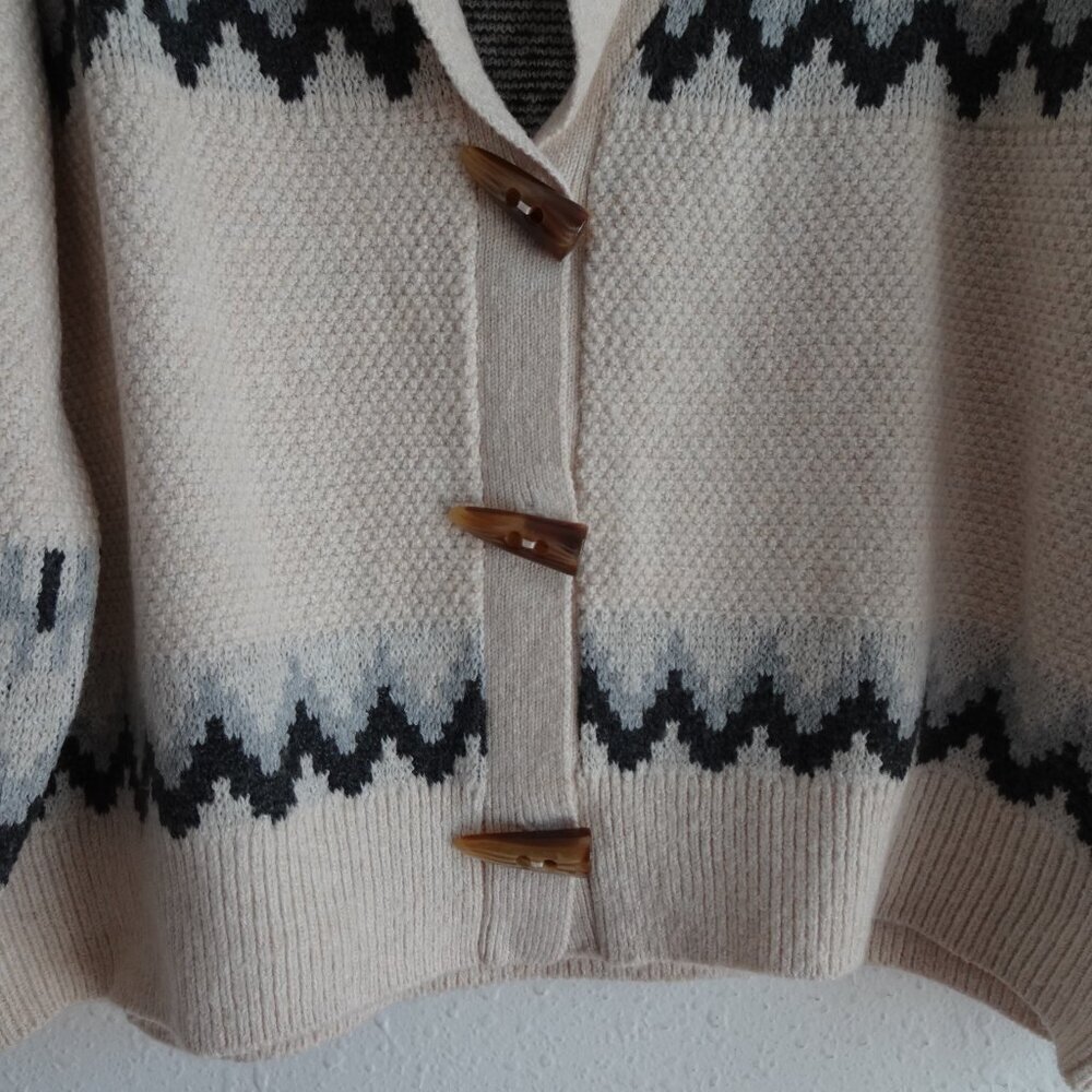 FRYE Cardigan Sweater Women's Size L Beige Patterned Aztec Southwestern - Picture 5 of 9